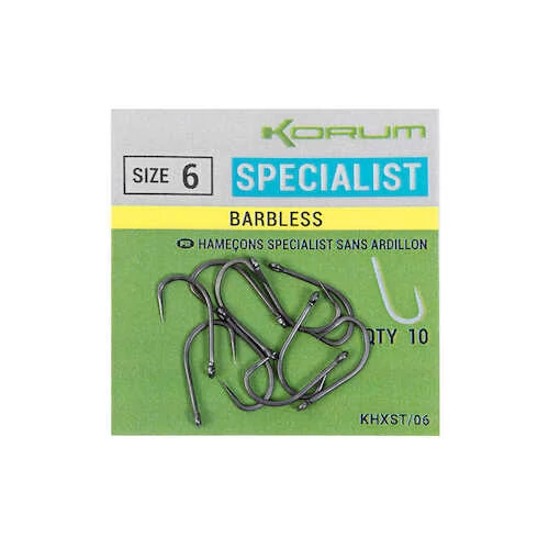 Korum XPERT SPECIALIST BARBLESS HOOKS SIZE